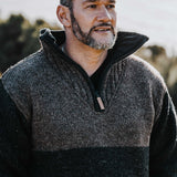 Mens Station Half Zip NZ Wool Jersey - Charcoal Brown