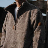 Mens Station Half Zip NZ Wool Jersey - Natural Brown