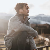 Mens Station Half Zip NZ Wool Jersey - Stone Grey