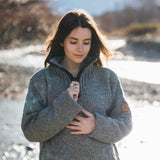 Womens Station Half Zip NZ Wool Jersey -Stone Grey