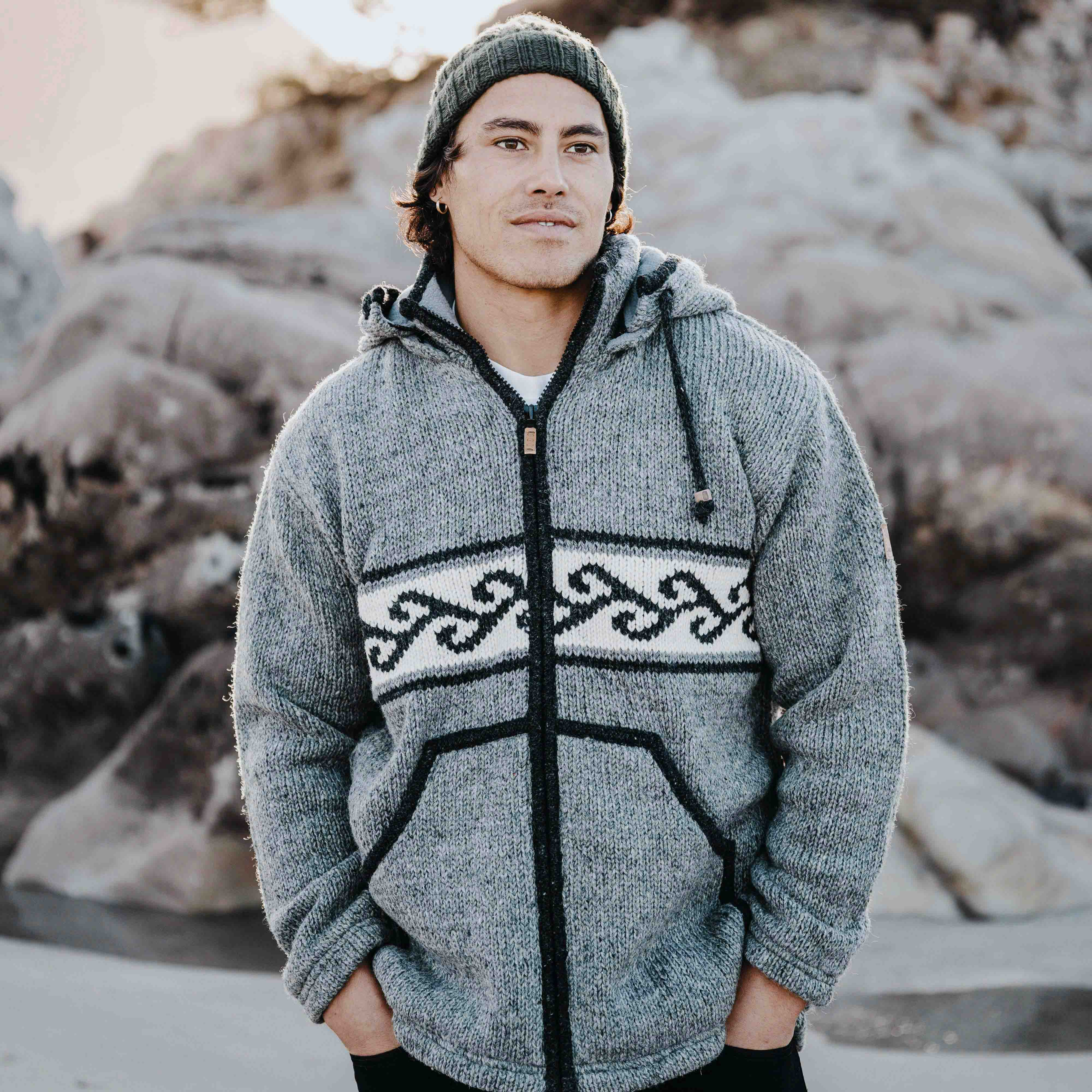 Men's Koru NZ Wool Jacket - Stone Grey