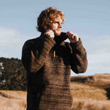 Mens Station Half Zip NZ Wool Jersey - Brown Mix