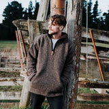Mens Station Half Zip NZ Wool Jersey -Dark Natural Brown