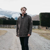 Mens Station Half Zip NZ Wool Jersey -Dark Natural Brown