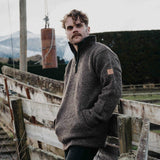 Mens Station Half Zip NZ Wool Jersey -Dark Natural Brown