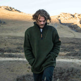 Mens Station Half Zip NZ Wool Jersey - Forest Green