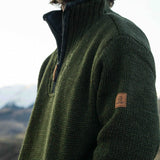 Mens Station Half Zip NZ Wool Jersey - Forest Green