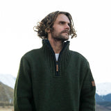 Mens Station Half Zip NZ Wool Jersey - Forest Green