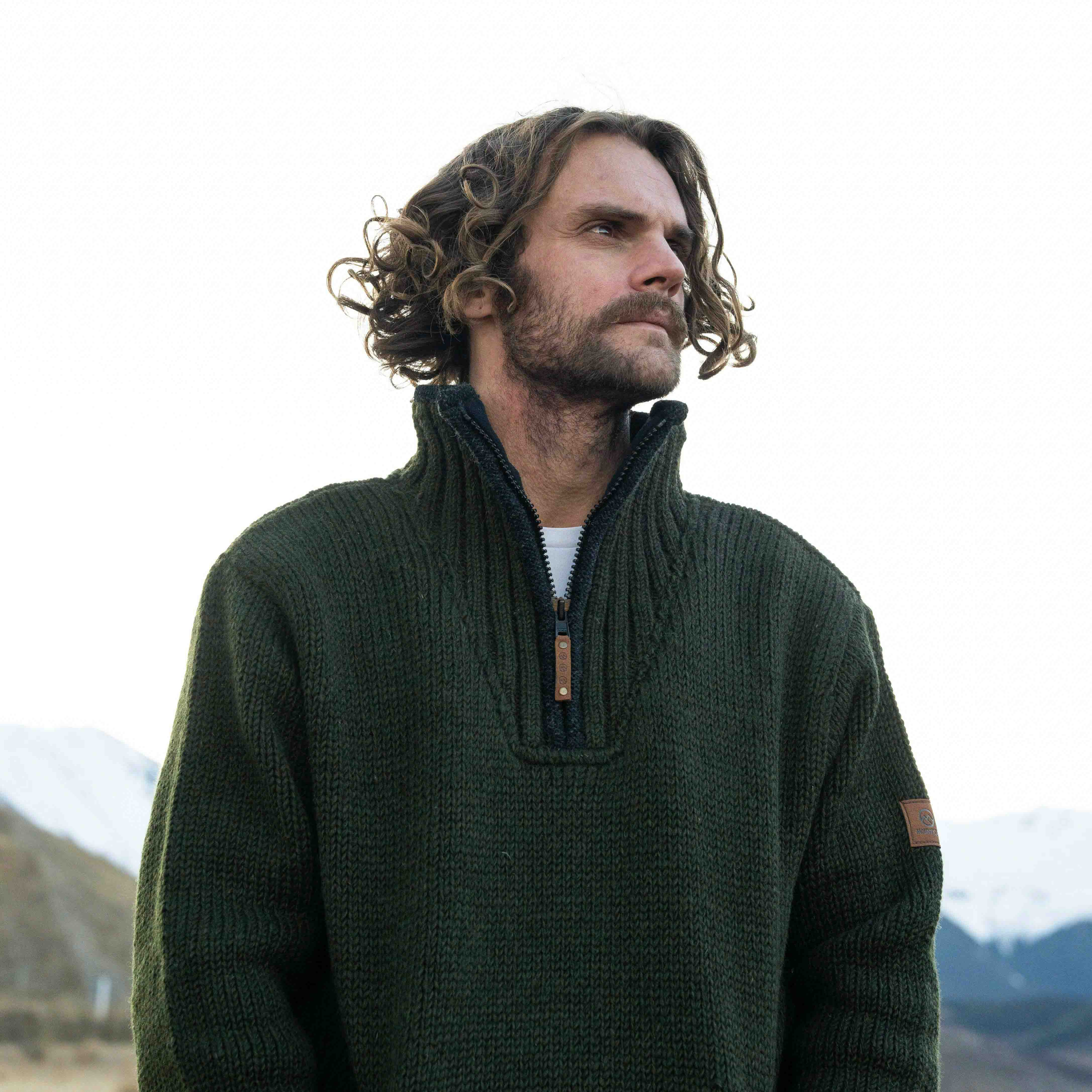 Mens Station Half Zip NZ Wool Jersey - Forest Green