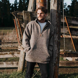 Mens Station Half Zip NZ Wool Jersey - Natural Brown
