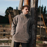 Mens Station Half Zip NZ Wool Jersey - Natural Brown