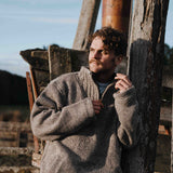 Mens Station Half Zip NZ Wool Jersey - Natural Brown