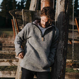 Mens Station Half Zip NZ Wool Jersey - Stone Grey