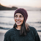 Merino Wool Cable Beanie - Grape