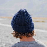 Merino Wool Cable Beanie - Navy
