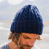 Merino Wool Cable Beanie - Navy