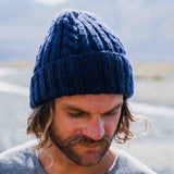 Merino Wool Cable Beanie - Navy