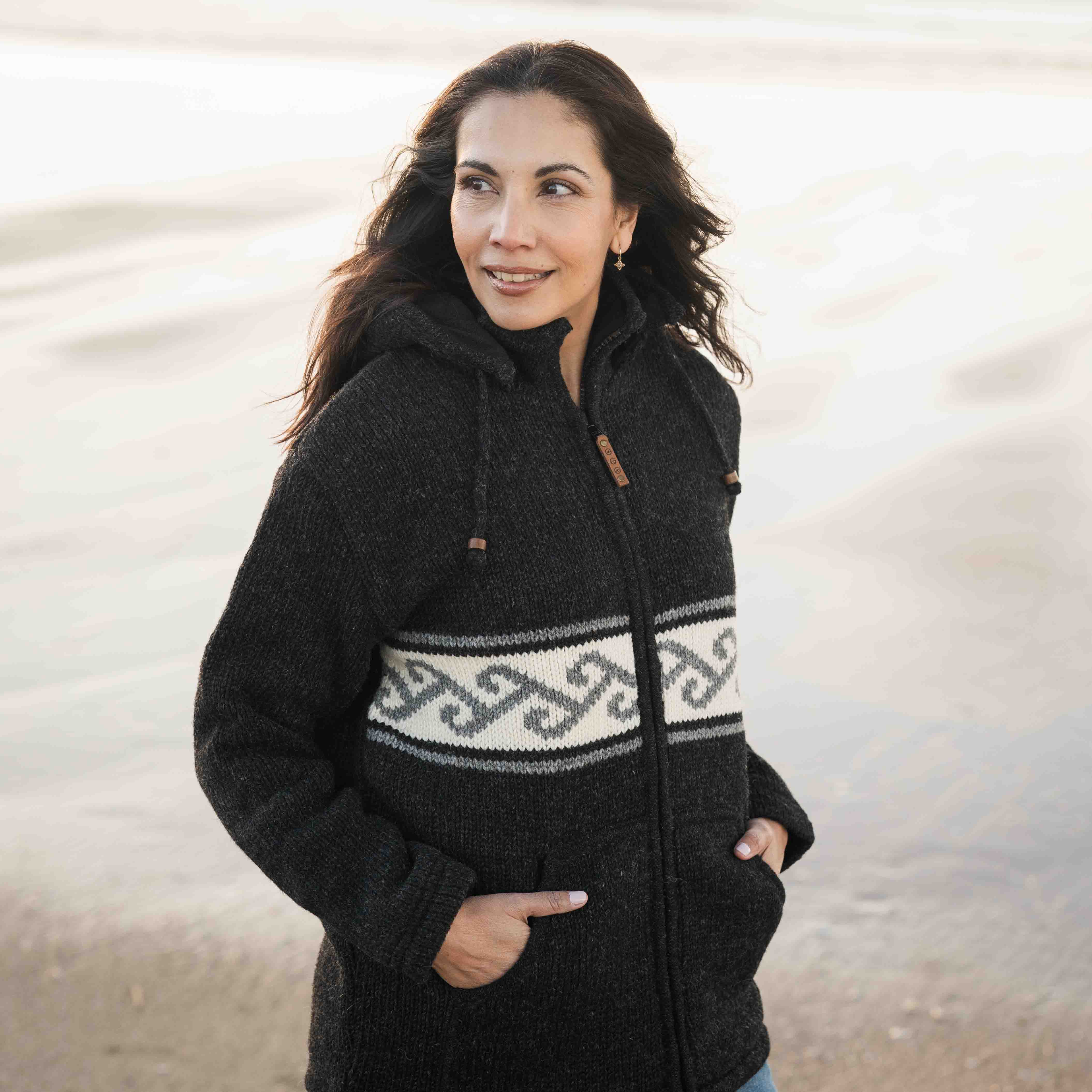 Womens Koru NZ Wool Jacket - Charcoal