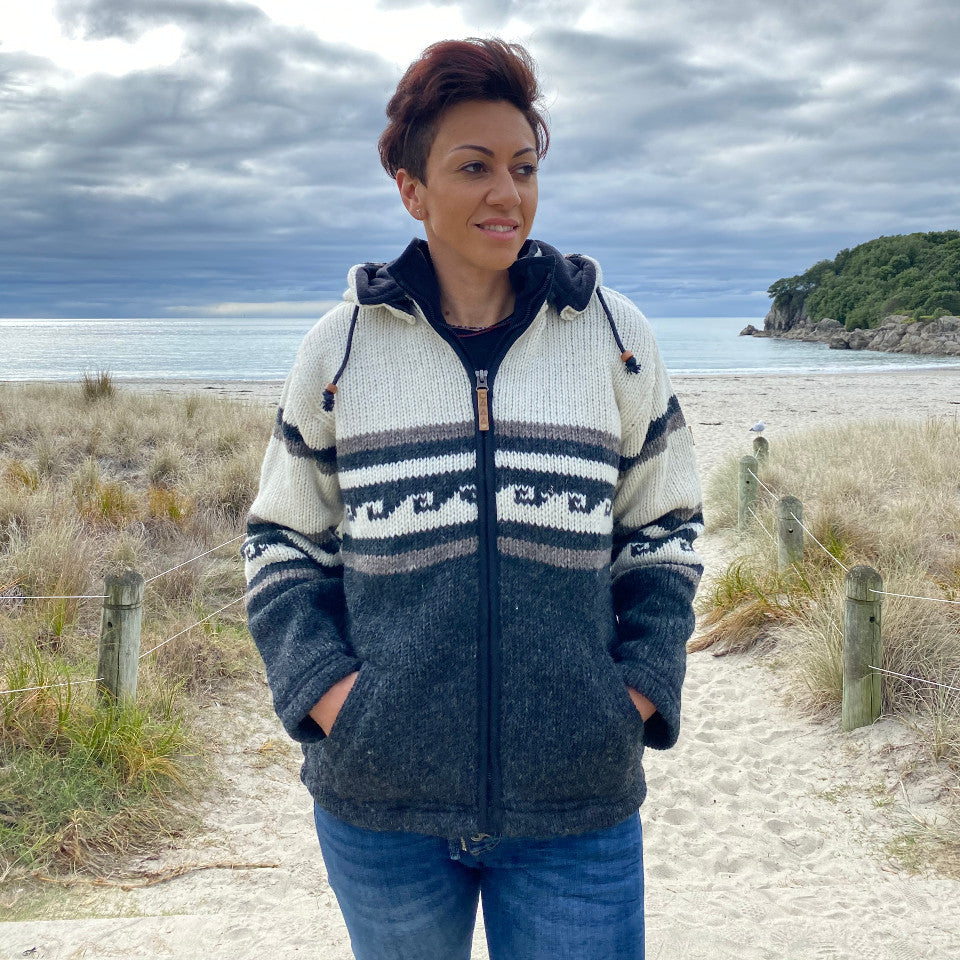 Women&#39;s Whale Bay NZ Wool Jacket - Cream Mix