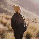 Womens Station Half Zip NZ Wool Jersey - Charcoal Brown