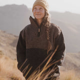 Womens Station Half Zip NZ Wool Jersey - Charcoal Brown