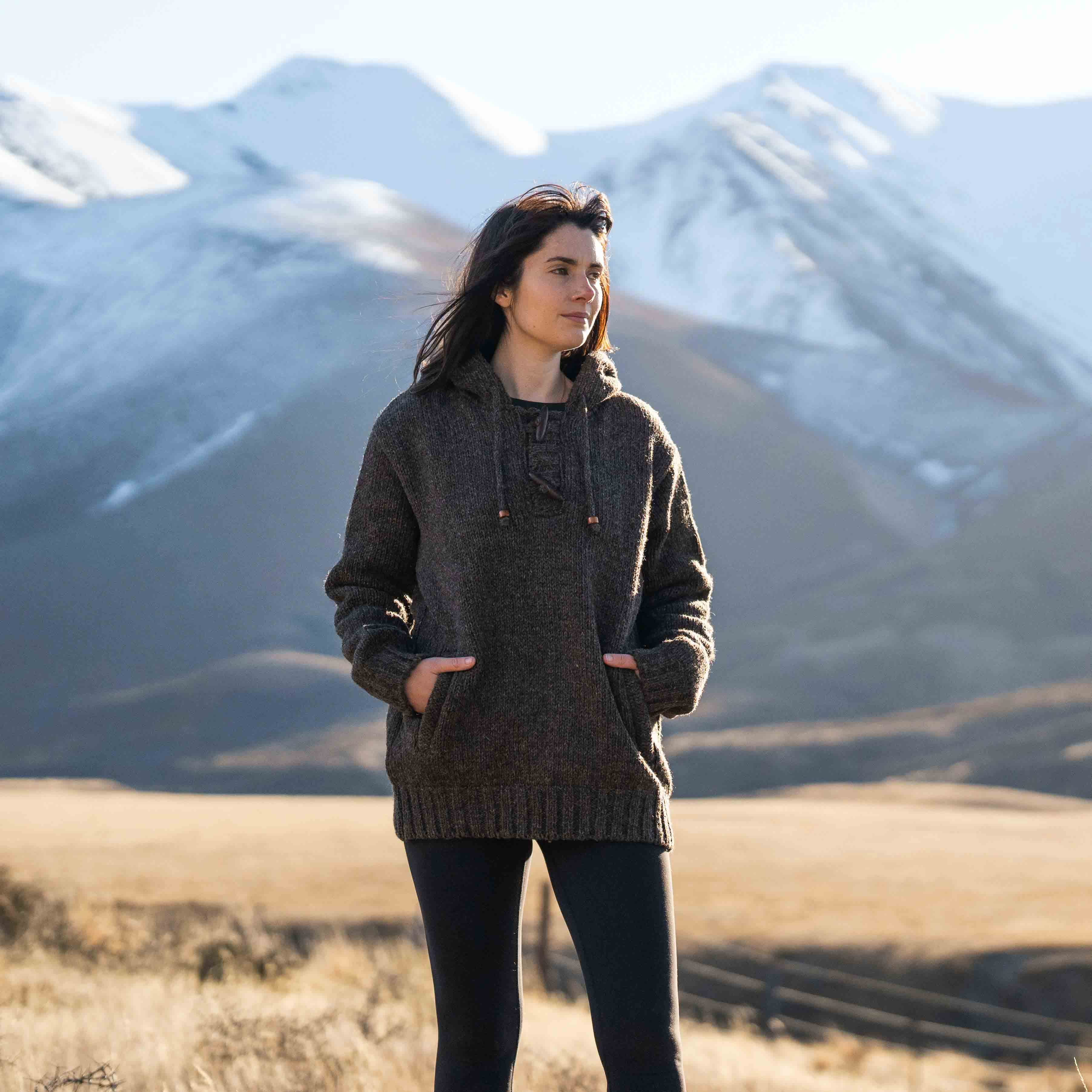 Women's Coastal NZ Wool Jersey - Dark Natural Brown