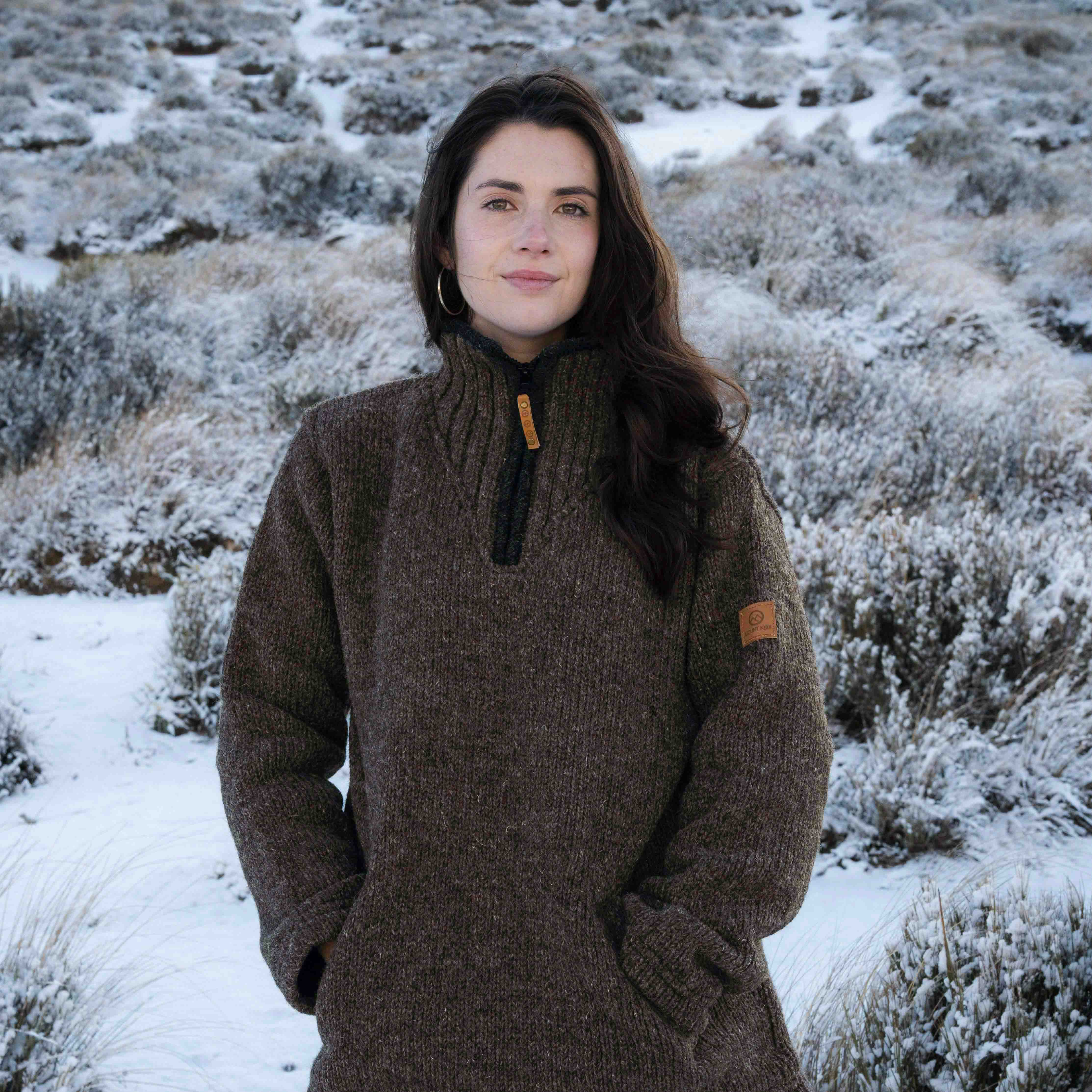 Womens Station Half Zip NZ Wool Jersey - Dark Natural Brown