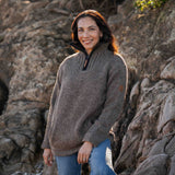 Womens Station Half Zip NZ Wool Jersey - Dark Natural Brown