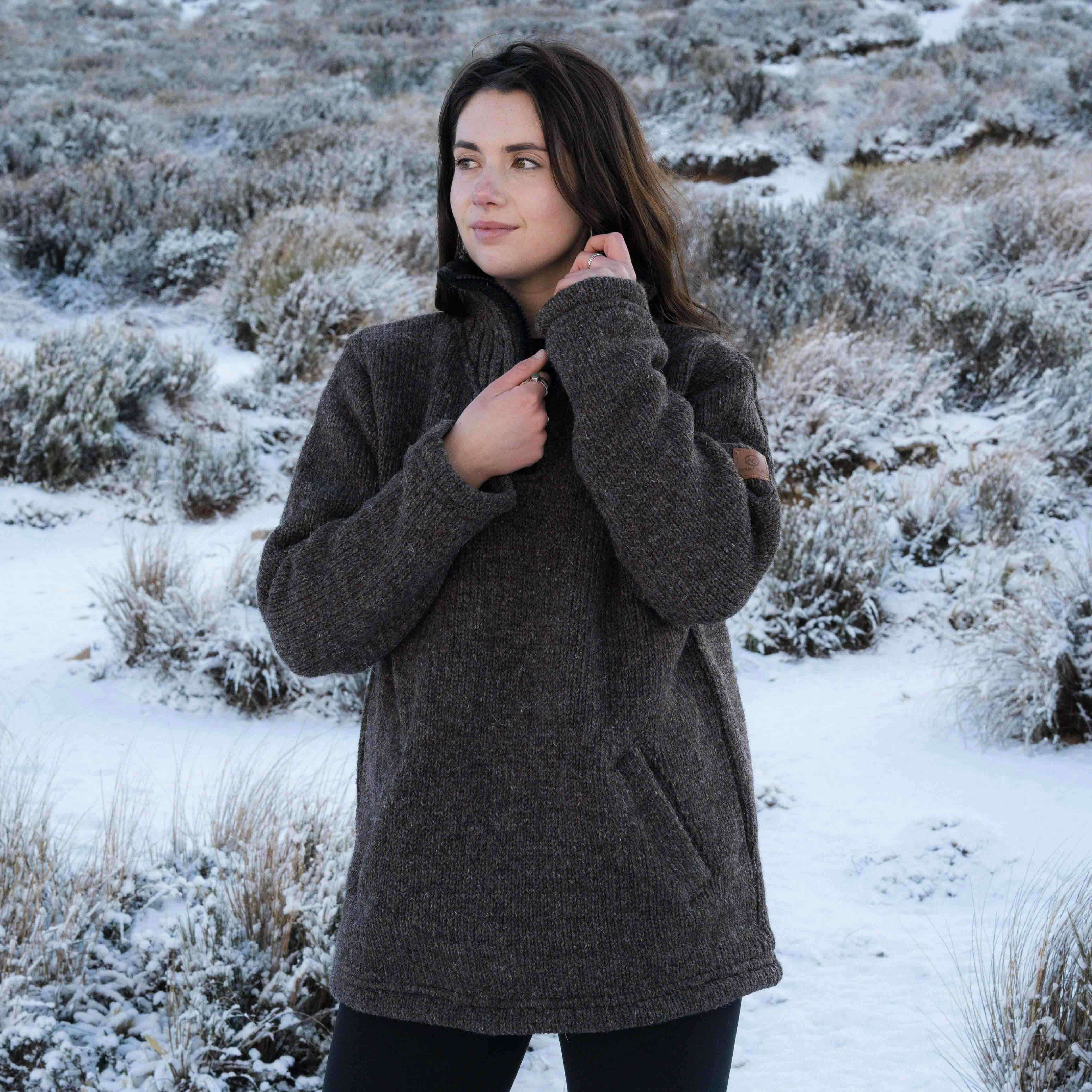 Womens Station Half Zip NZ Wool Jersey - Dark Natural Brown