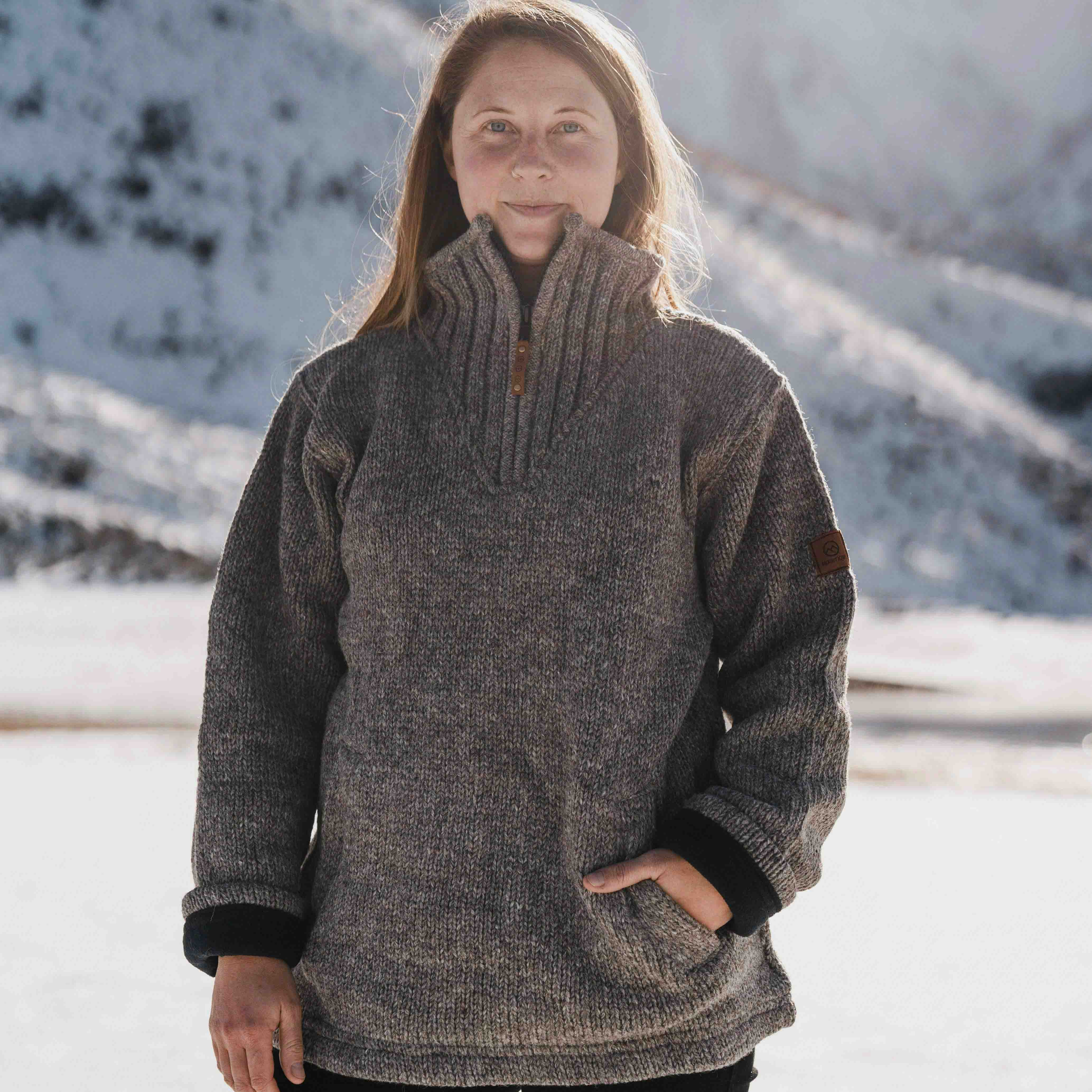 Womens Station Half Zip NZ Wool Jersey - Natural Brown
