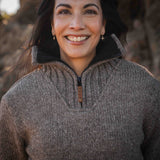 Womens Station Half Zip NZ Wool Jersey - Natural Brown
