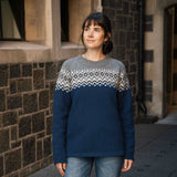 Womens Nordic Australian Lambswool Jersey - Navy