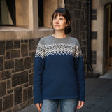 Womens Nordic Australian Lambswool Jersey - Navy