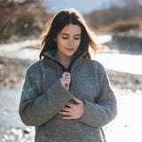 Womens Station Half Zip NZ Wool Jersey -Stone Grey