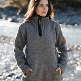 Womens Station Half Zip NZ Wool Jersey -Stone Grey