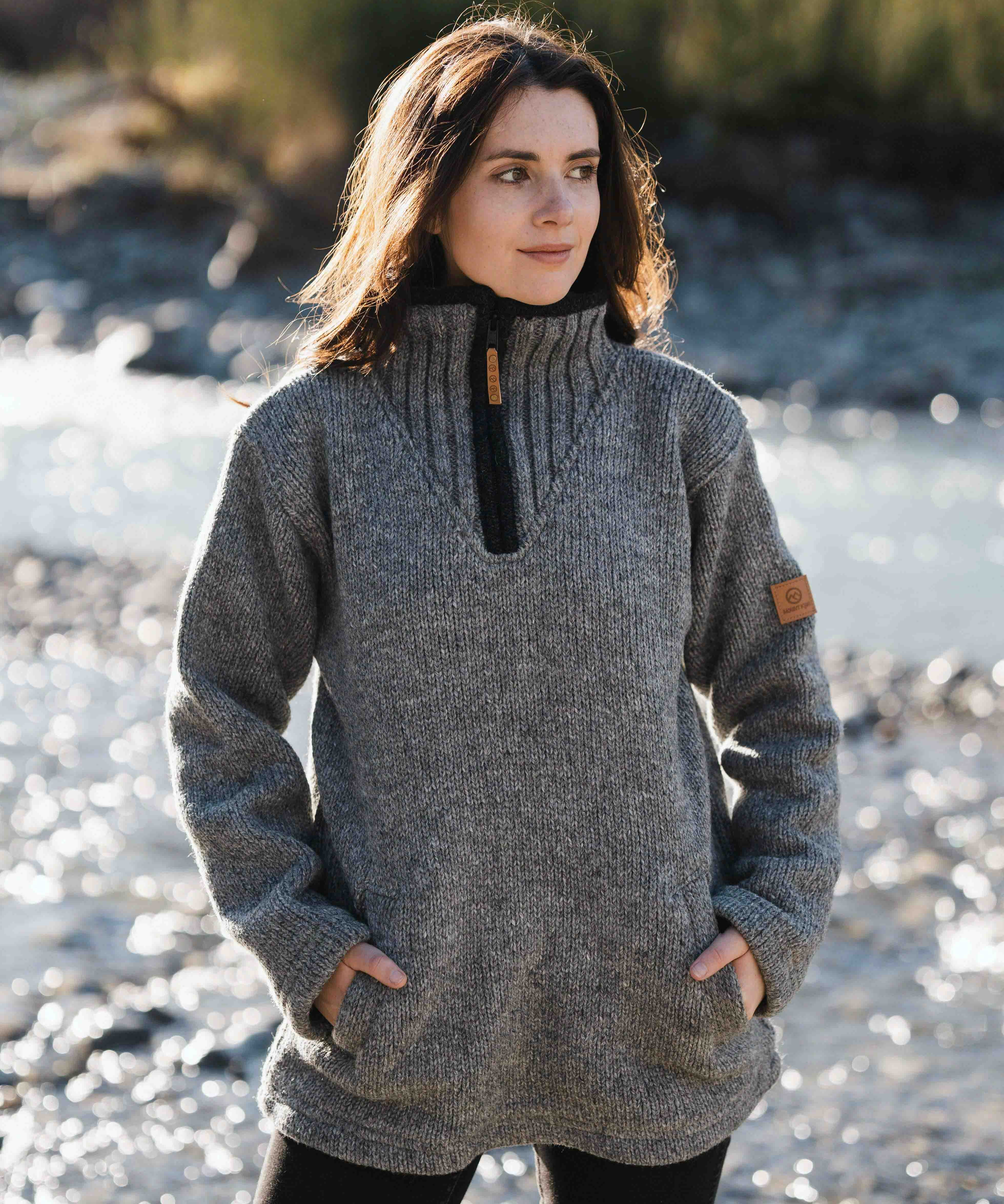 Womens Station Half Zip NZ Wool Jersey -Stone Grey