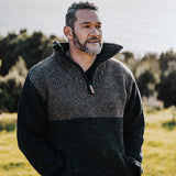 Mens Station Half Zip NZ Wool Jersey - Charcoal Brown
